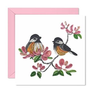 TUMYee Spring Birds and Flower, Quilling Card 3D Colorful Cute Holiday Card, Greeting Card Card for Valentine, Sympathy, Thinking Of You, Quilled Card for Christmas,Birthday,Anniversary, Friend Mom with Envelop(Blossoms and Birds)