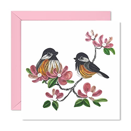 TUMYee Spring Birds and Flower, Quilling Card 3D Colorful Cute Holiday Card, Greeting Card Card for Valentine, Sympathy, Thinking Of You, Quilled Card for Christmas,Birthday,Anniversary, Friend Mom with Envelop(Blossoms and Birds)