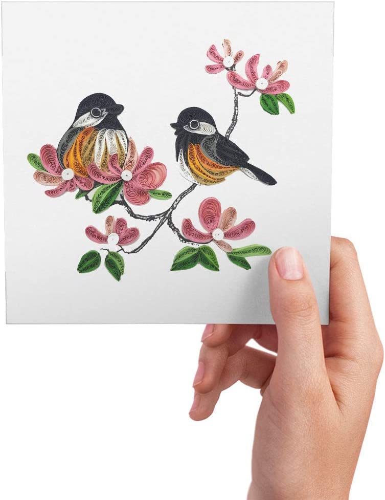 TUMYee Spring Birds and Flower, Quilling Card 3D Colorful Cute Holiday Card, Greeting Card Card for Valentine, Sympathy, Thinking Of You, Quilled Card for Christmas,Birthday,Anniversary, Friend Mom with Envelop(Blossoms and Birds)