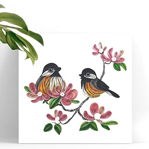 TUMYee Spring Birds and Flower, Quilling Card 3D Colorful Cute Holiday Card, Greeting Card Card for Valentine, Sympathy, Thinking Of You, Quilled Card for Christmas,Birthday,Anniversary, Friend Mom with Envelop(Blossoms and Birds)