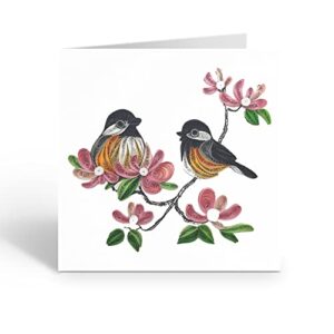 TUMYee Spring Birds and Flower, Quilling Card 3D Colorful Cute Holiday Card, Greeting Card Card for Valentine, Sympathy, Thinking Of You, Quilled Card for Christmas,Birthday,Anniversary, Friend Mom with Envelop(Blossoms and Birds)