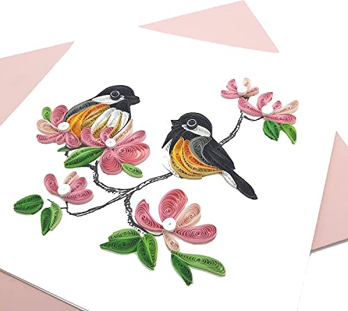 TUMYee Spring Birds and Flower, Quilling Card 3D Colorful Cute Holiday Card, Greeting Card Card for Valentine, Sympathy, Thinking Of You, Quilled Card for Christmas,Birthday,Anniversary, Friend Mom with Envelop(Blossoms and Birds)