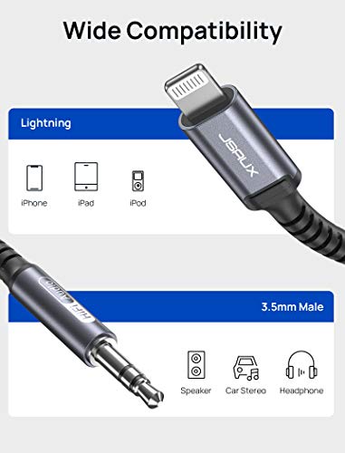 JSAUX Lightning to 3.5mm Audio Cord 6FT, [Apple Mfi Certified] Aux Cable Compatible with iPhone 14/14 Pro/13/13 Pro Max/12/12 Mini/12 Pro/12 Pro Max/11 Pro/11 Pro Max/X/XR/XS Max/Car Stereo-Grey