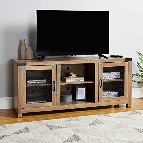 ROCKPOINT 58inch TV Stand Entertaiment Media Console Center Industrial Style Door, Dark Oak