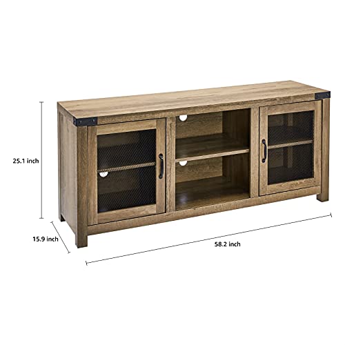 ROCKPOINT 58inch TV Stand Entertaiment Media Console Center Industrial Style Door, Dark Oak