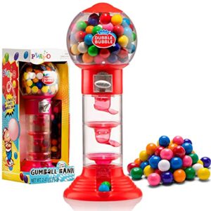 playo 10.5" gumball machine for kids, spiral style candy dispenser for gifts, parties or events - bubblegum machine w/gumb balls included (red)