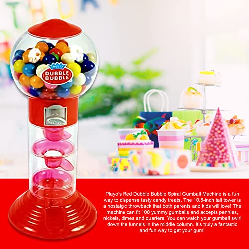 Playo 10.5" Gumball Machine for Kids, Spiral Style Candy Dispenser for Gifts, Parties or Events - Bubblegum Machine w/Gumb Balls Included (Red)