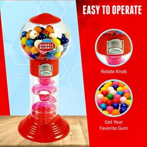 Playo 10.5" Gumball Machine for Kids, Spiral Style Candy Dispenser for Gifts, Parties or Events - Bubblegum Machine w/Gumb Balls Included (Red)