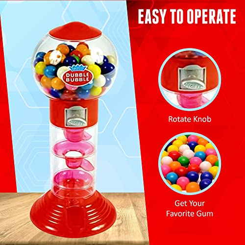 Playo 10.5" Gumball Machine for Kids, Spiral Style Candy Dispenser for Gifts, Parties or Events - Bubblegum Machine w/Gumb Balls Included (Red)