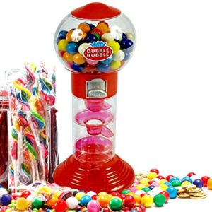 Playo 10.5" Gumball Machine for Kids, Spiral Style Candy Dispenser for Gifts, Parties or Events - Bubblegum Machine w/Gumb Balls Included (Red)