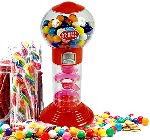 Playo 10.5" Gumball Machine for Kids, Spiral Style Candy Dispenser for Gifts, Parties or Events - Bubblegum Machine w/Gumb Balls Included (Red)