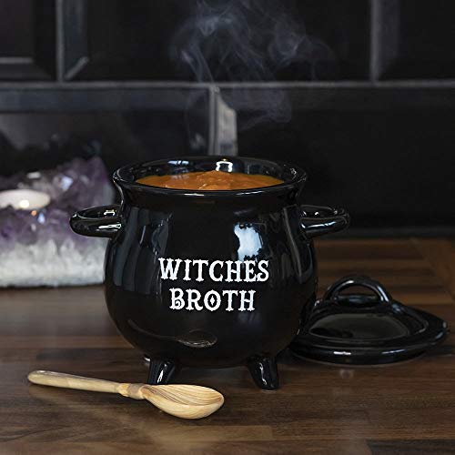 Pacific Giftware Witches Broth Cauldron Ceramic Bowl with Broom Spoon