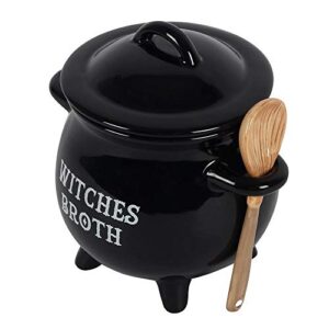 Pacific Giftware Witches Broth Cauldron Ceramic Bowl with Broom Spoon