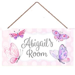 ajhero personalized name's pink butterflies door sign bedroom nursery wall art décor gift