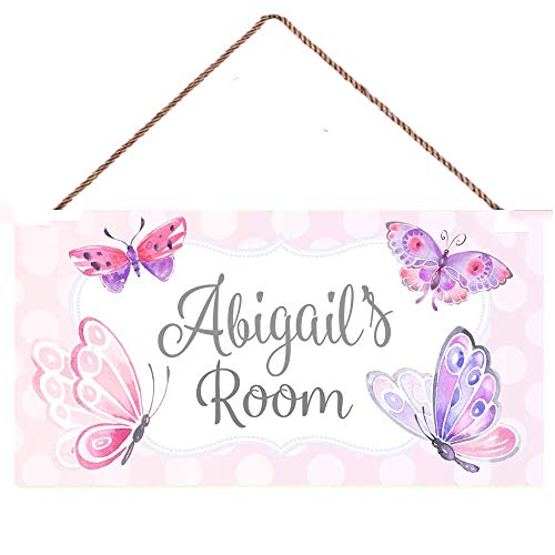 AJHERO Personalized Name's Pink Butterflies Door Sign Bedroom Nursery Wall Art Décor Gift