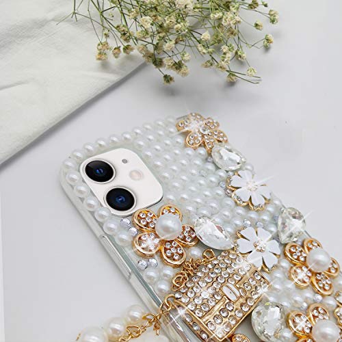 Guppy for iPhone 11 Case Women Luxury 3D Bling Shiny Rhinestone Diamond Crystal Pearl Handmade Pendant Iron Tower Pumpkin Car Flowers Soft Protective Anti-Fall Case for iPhone 11