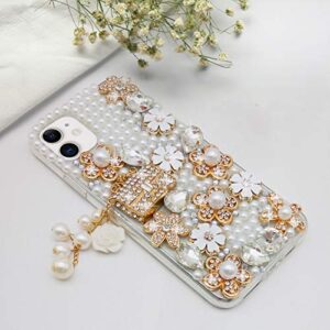 Guppy for iPhone 11 Case Women Luxury 3D Bling Shiny Rhinestone Diamond Crystal Pearl Handmade Pendant Iron Tower Pumpkin Car Flowers Soft Protective Anti-Fall Case for iPhone 11