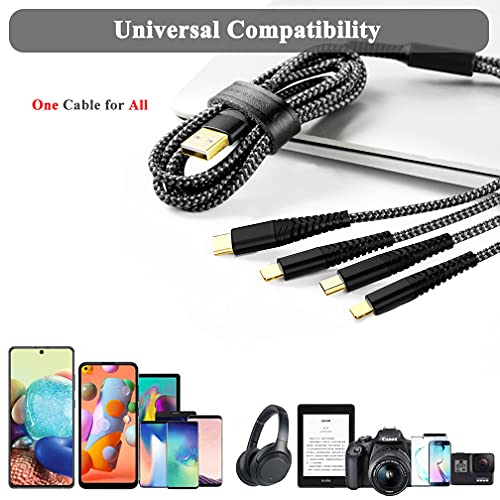 2Pack 6FT Multi Charging Cable 3A, Multi Charger Cable Nylon Braided Universal 4 in 1 Multi USB Cable Multiple Devices Charger Cord with Type C/Micro USB Connectors for Cell Phones and More