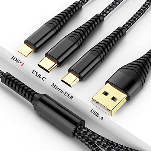 2Pack 6FT Multi Charging Cable 3A, Multi Charger Cable Nylon Braided Universal 4 in 1 Multi USB Cable Multiple Devices Charger Cord with Type C/Micro USB Connectors for Cell Phones and More