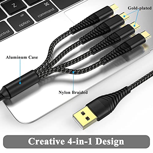 2Pack 6FT Multi Charging Cable 3A, Multi Charger Cable Nylon Braided Universal 4 in 1 Multi USB Cable Multiple Devices Charger Cord with Type C/Micro USB Connectors for Cell Phones and More