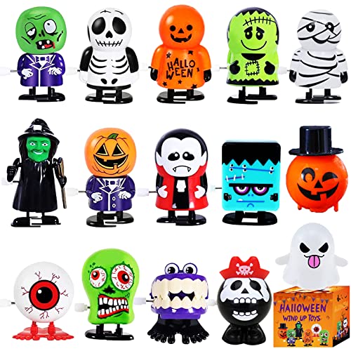 Dokeawo Halloween Wind Up Toys, 15 Pcs Halloween Toys Halloween Goody Bag Filler Novelty Jumping and Walking Toys Trick or Treat Bags Supply for Child Kids Party Favors