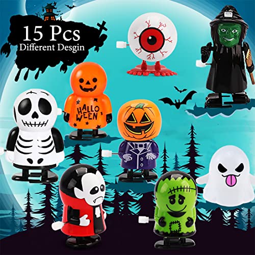 Dokeawo Halloween Wind Up Toys, 15 Pcs Halloween Toys Halloween Goody Bag Filler Novelty Jumping and Walking Toys Trick or Treat Bags Supply for Child Kids Party Favors