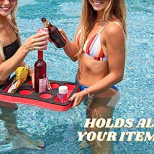 Polar Whale Floating Spa Hot Tub Bar Drink and Food Table Red and Black Refreshment Tray for Pool or Beach Party Float Lounge Durable Foam 7 Compartment UV Resistant