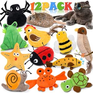 catnip toys for indoor cats, 12 pack crinkle interactive cat toy, cat chew toy for aggressive chewers bite resistant, squeaky catnip cat toys rattle plush stuffed pet toys, relieve stress kitten toys