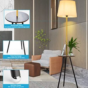 Floor Lamp with Shelves,Round Shelf Floor Lamps with E26 LED Bulb,Foot Switch Storage Wood Texture Modern Floor Lamp with Linen Shade,Display Standing Lamp for Living Room, Bedroom-Wooden