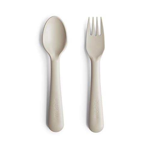 mushie Flatware Fork and Spoon Set for Kids | Made in Denmark (Ivory)