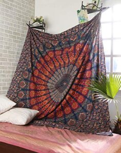 shiranya multicolor queen indian mandala tapestry wall hanging for bedroom bohemian floral design cotton bedspread throw blanket decorative (84x90 inches/213x229 cm)