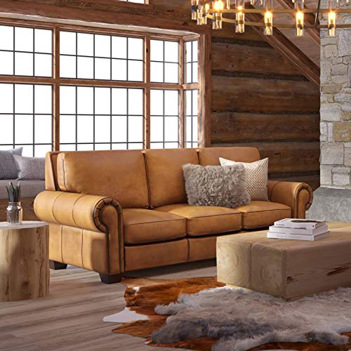 Valencia 100% Top Grain Hand Antiqued Leather Traditional Sofa