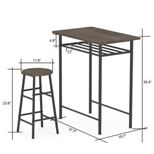 Weehom Bar Table with 2 Bar Stools, Pub Dining Height Table Set, Kitchen Counter with Bar Chairs,Bistro Table Sets for Kitchen Living Room, Built in Storage Layer, Easy Assemble