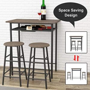 Weehom Bar Table with 2 Bar Stools, Pub Dining Height Table Set, Kitchen Counter with Bar Chairs,Bistro Table Sets for Kitchen Living Room, Built in Storage Layer, Easy Assemble