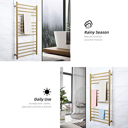 BERGOTO Towel Warmer Rack Home Bathroom 14 Bar Stainless Steel Space Saving Plug-in Wall Mounted Cloth Towel Heated Drying Rack Gold/Black (Gold)