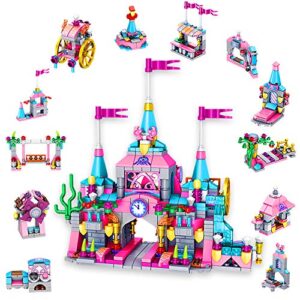 u & i direct building blocks set toy for girls, 25 in 1 pink princess castle building bricks, 568 pcs stem construction building blocks toys set for birthday for kids aged 6 7 8 9 10 11 12 yr old