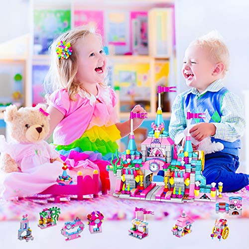 U & I Direct Building Blocks Set Toy for Girls, 25 in 1 Pink Princess Castle Building Bricks, 568 PCS STEM Construction Building Blocks Toys Set for Birthday for Kids Aged 6 7 8 9 10 11 12 Yr Old