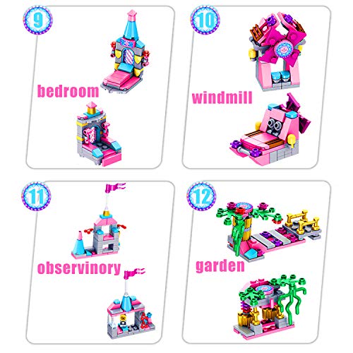 U & I Direct Building Blocks Set Toy for Girls, 25 in 1 Pink Princess Castle Building Bricks, 568 PCS STEM Construction Building Blocks Toys Set for Birthday for Kids Aged 6 7 8 9 10 11 12 Yr Old
