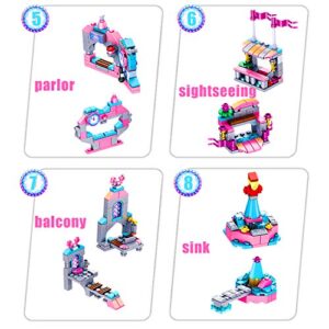 U & I Direct Building Blocks Set Toy for Girls, 25 in 1 Pink Princess Castle Building Bricks, 568 PCS STEM Construction Building Blocks Toys Set for Birthday for Kids Aged 6 7 8 9 10 11 12 Yr Old