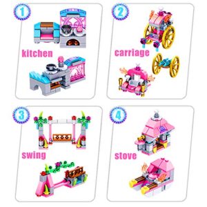 U & I Direct Building Blocks Set Toy for Girls, 25 in 1 Pink Princess Castle Building Bricks, 568 PCS STEM Construction Building Blocks Toys Set for Birthday for Kids Aged 6 7 8 9 10 11 12 Yr Old