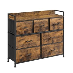 songmics dresser for bedroom, chest of drawers, 7 fabric drawers with handles, rustic brown and black ults137b01