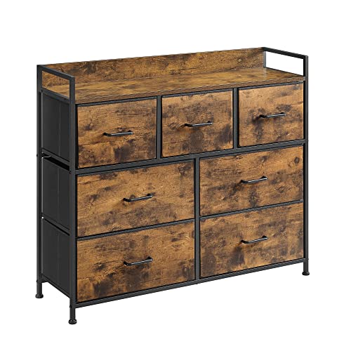 SONGMICS Dresser for Bedroom, Chest of Drawers, 7 Fabric Drawers with Handles, Rustic Brown and Black ULTS137B01