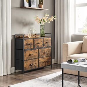 SONGMICS Dresser for Bedroom, Chest of Drawers, 7 Fabric Drawers with Handles, Rustic Brown and Black ULTS137B01