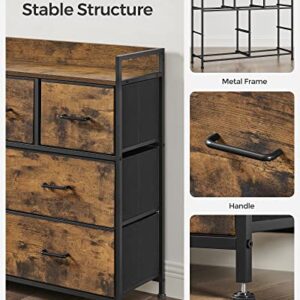 SONGMICS Dresser for Bedroom, Chest of Drawers, 7 Fabric Drawers with Handles, Rustic Brown and Black ULTS137B01