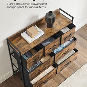 SONGMICS Dresser for Bedroom, Chest of Drawers, 7 Fabric Drawers with Handles, Rustic Brown and Black ULTS137B01