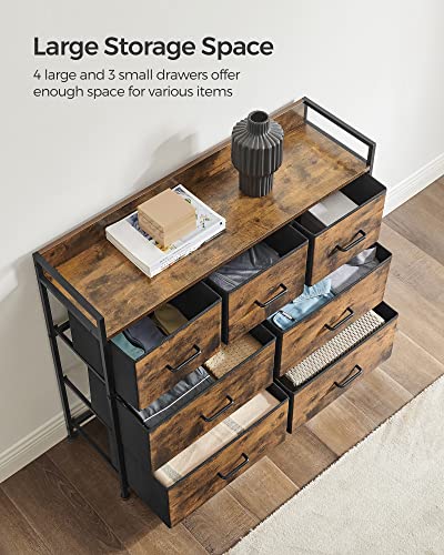 SONGMICS Dresser for Bedroom, Chest of Drawers, 7 Fabric Drawers with Handles, Rustic Brown and Black ULTS137B01