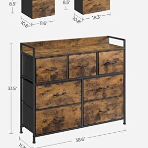 SONGMICS Dresser for Bedroom, Chest of Drawers, 7 Fabric Drawers with Handles, Rustic Brown and Black ULTS137B01