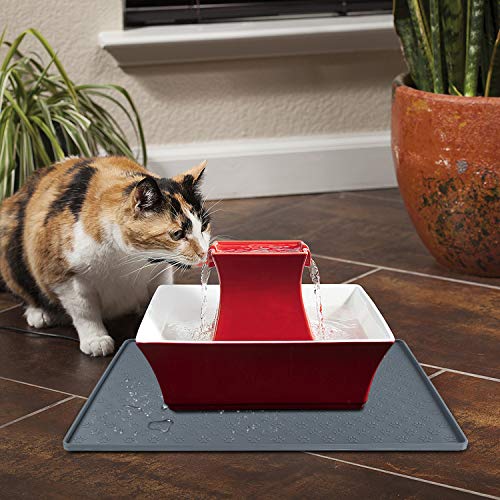 Coomazy Cat & Dog Food Mat, Sillicone Waterproof Pet Bowl Placement Tray to Stop Food Spills and Water Messes Out to Floor (M: 18.9x11.8in, Grey)