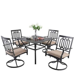 phi villa patio dining set 5 pieces outdoor metal furniture set, 4 x swivel chairs with 1 rectangular umbrella table for outdoor lawn garden, black