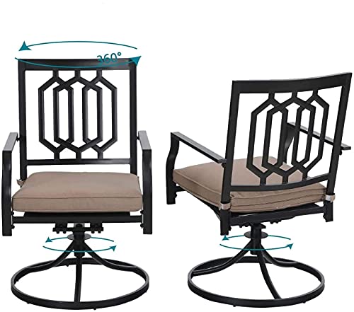 PHI VILLA Patio Dining Set 5 Pieces Outdoor Metal Furniture Set, 4 x Swivel Chairs with 1 Rectangular Umbrella Table for Outdoor Lawn Garden, Black